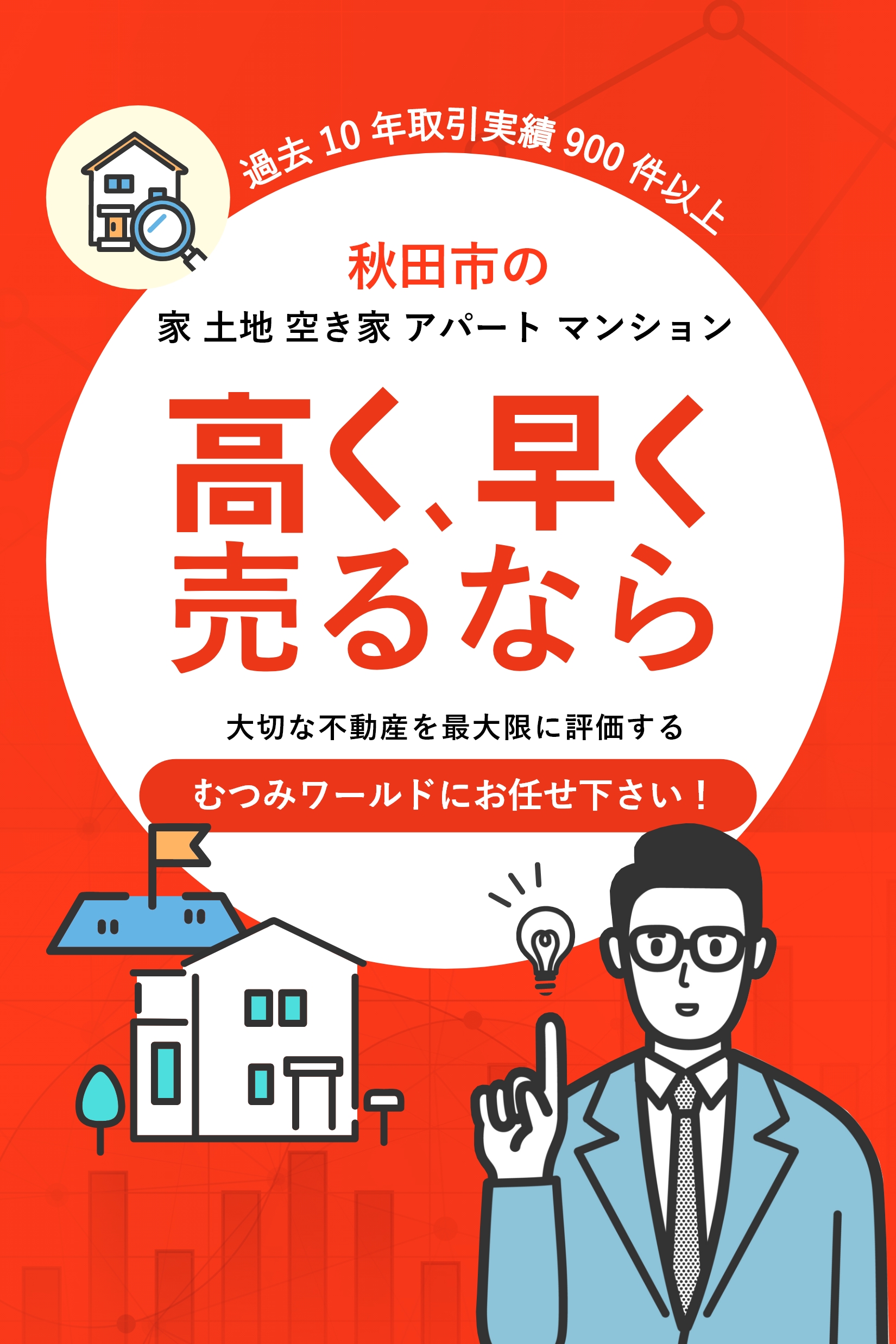 秋田市の家・土地・空き家・アパート・マンション 高く、早く売るならむつみワールドにお任せ！